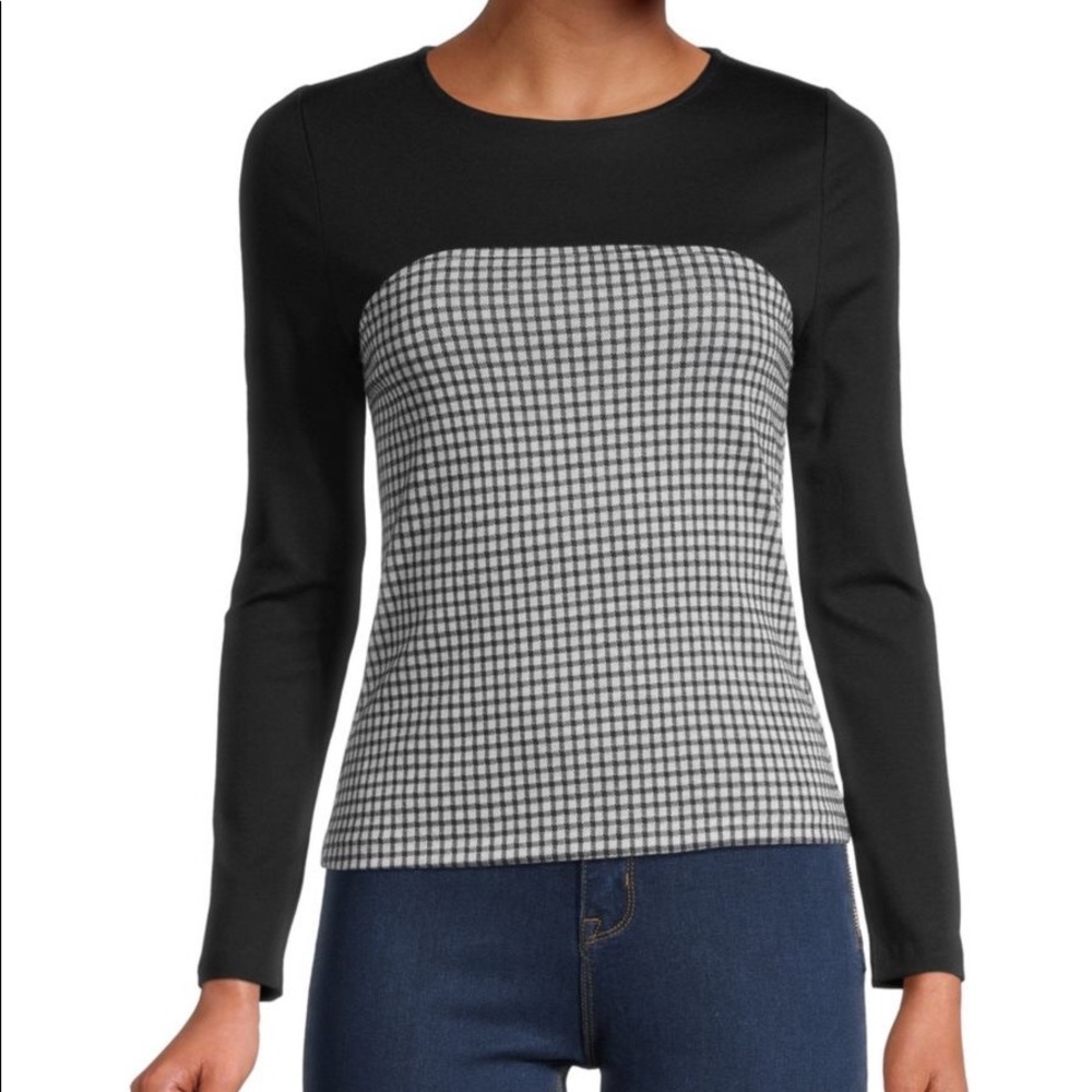 Saks 5th Avenue love...ady Black Checkered Long Sleeve Top Size XS